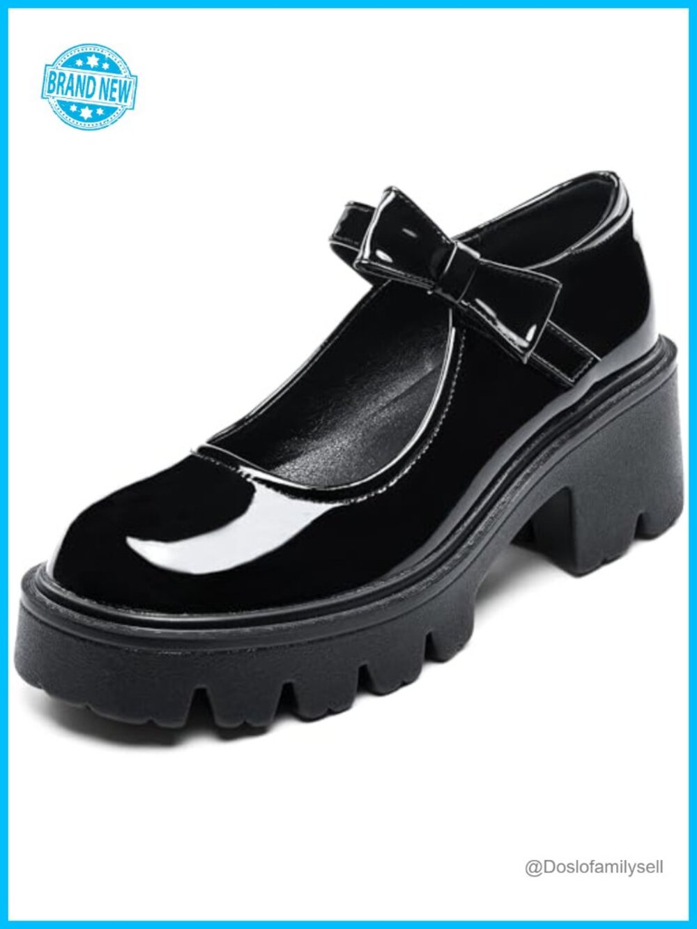 Mary Jane Platform Pumps Chunky Block Heel Patent-Like Pump, 2.55-Inch Heel,